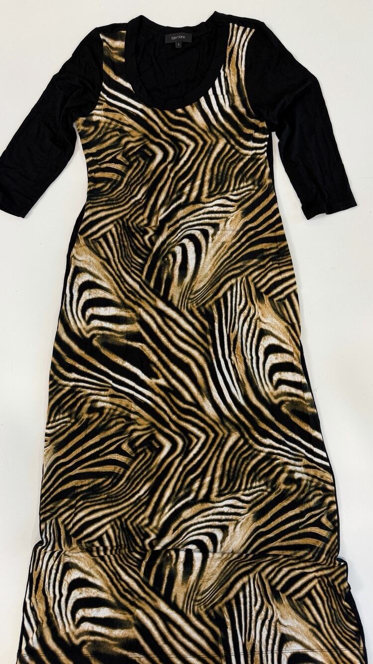 Karen Kane 3/4 Sleeve Tiger Print Stretch Jersey Maxi Dress, L NWOT